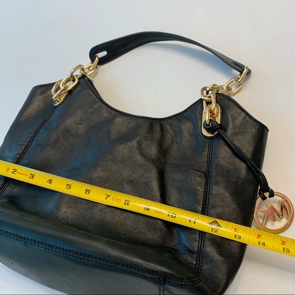 Michael Kors Soft Calf Leather Lillie Chain Tote Black Gold Hardware - Picture 8 of 11